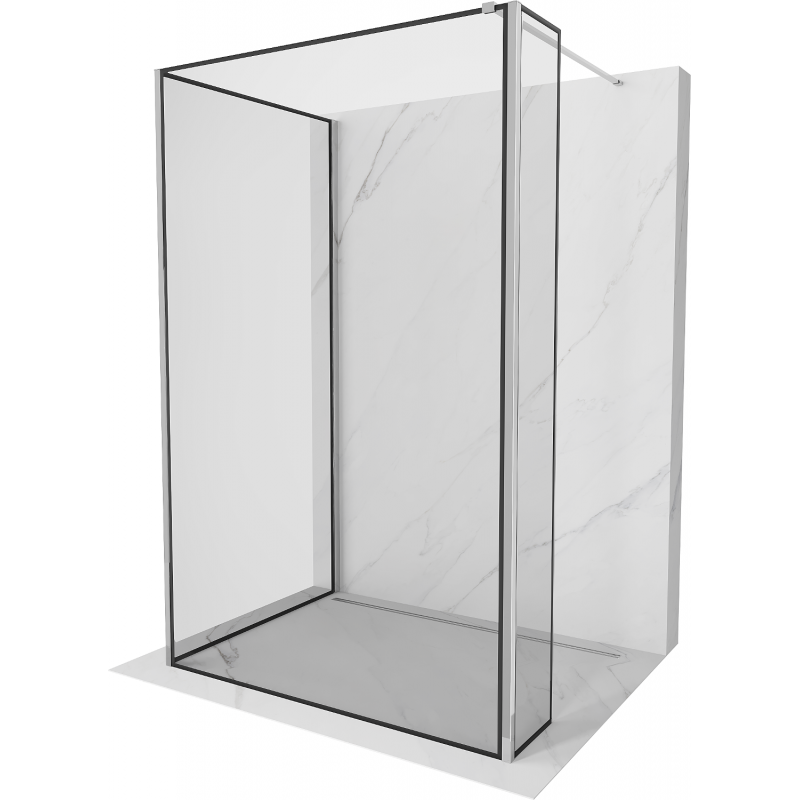 Mexen Kioto Duschwand Walk-in 140 x 110 x 40 cm, schwarzer Rahmen, Chrom - 800-140-110-221-01-70-040