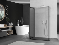 Mexen Kioto Duschtrennwand Walk-in 130 x 90 x 40 cm, schwarzer Rahmen, weiß - 800-130-090-221-20-70-040