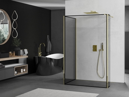 Mexen Kioto Paroi de douche Walk-in 90 x 80 x 40 cm, cadre noir, or - 800-090-080-221-50-70-040