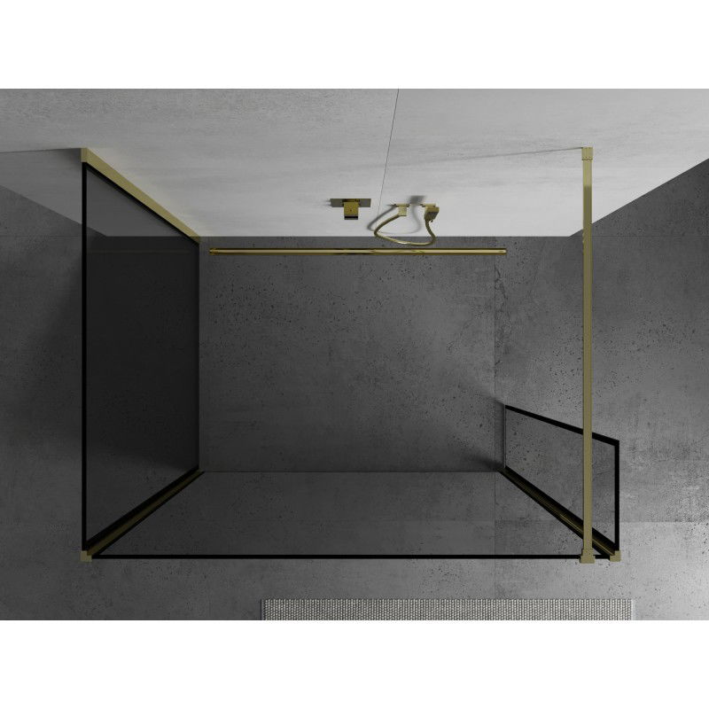 Mexen Kioto duša sienas Walk-in 110 x 70 x 40 cm, melns rāmis, zelta - 800-110-070-221-50-70-040