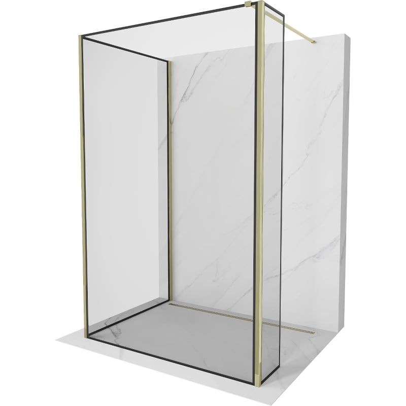 Mexen Kioto ścianka prysznicowa Walk-in 140 x 90 x 40 cm, czarna ramka, złota - 800-140-090-221-50-70-040
