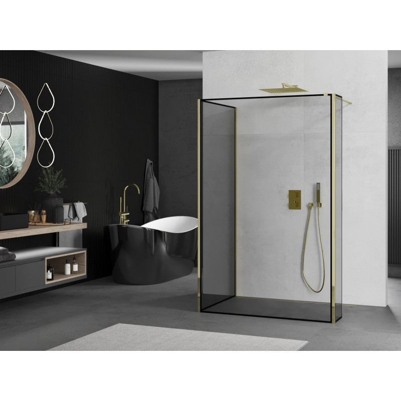 Mexen Kioto dušisein Walk-in 140 x 90 x 40 cm, must raam, kuldne - 800-140-090-221-50-70-040