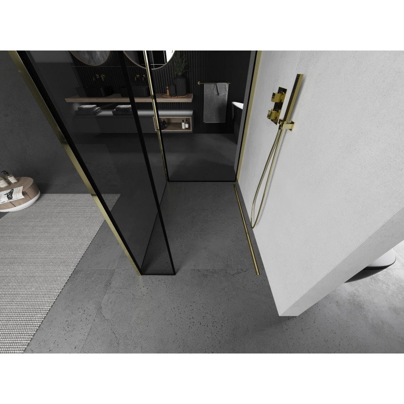 Mexen Kioto dušisein Walk-in 140 x 90 x 40 cm, must raam, kuldne - 800-140-090-221-50-70-040
