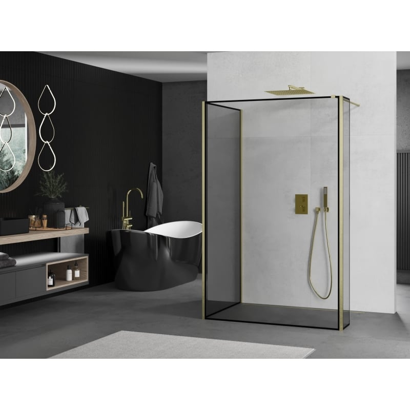 Mexen Kioto dušisein Walk-in 100 x 80 x 30 cm, must raam, kuldne harjatud - 800-100-080-221-55-70-030