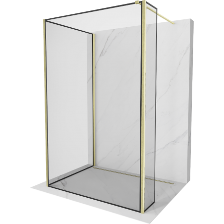 Mexen Kioto paroi de douche Walk-in 140 x 80 x 30 cm, cadre noir, or brossé - 800-140-080-221-55-70-030