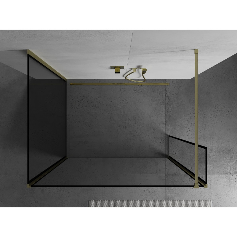 Mexen Kioto dušisein Walk-in 140 x 120 x 30 cm, must raam, kuldne harjatud - 800-140-120-221-55-70-030