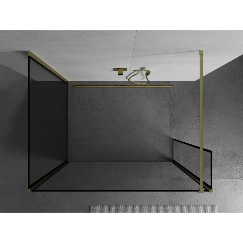 Mexen Kioto parede de duche Walk-in 120 x 120 x 30 cm, moldura preta, dourada escovada - 800-120-120-221-55-70-030