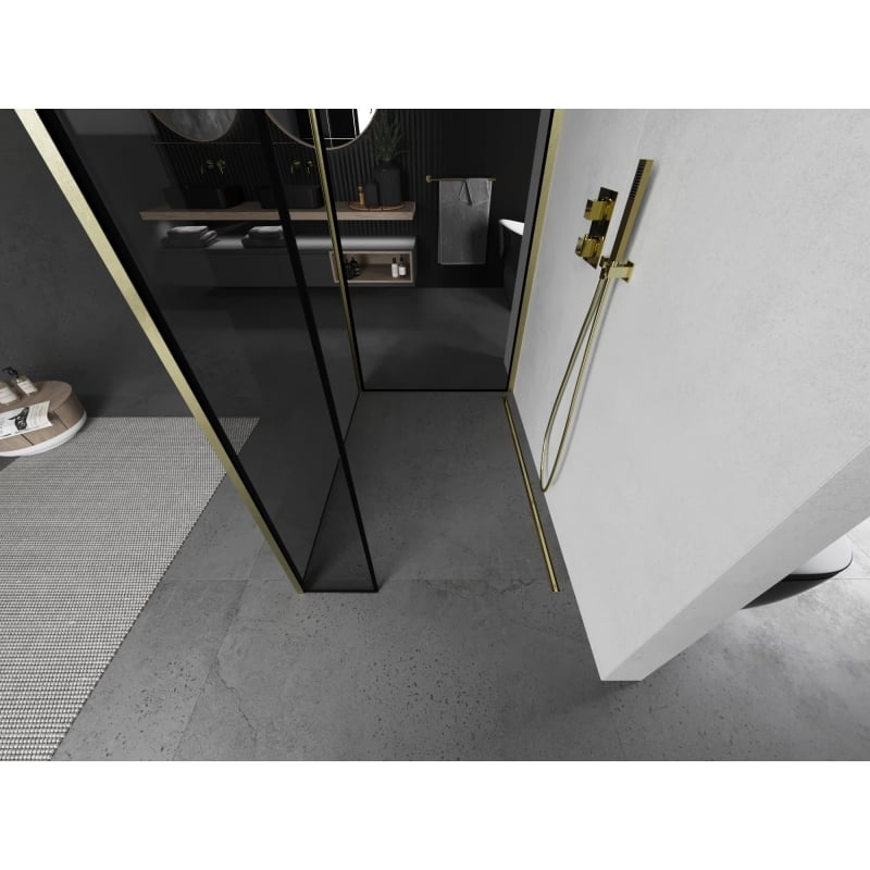 Mexen Kioto dušisein Walk-in 100 x 80 x 40 cm, must raam, kuldne harjatud - 800-100-080-221-55-70-040