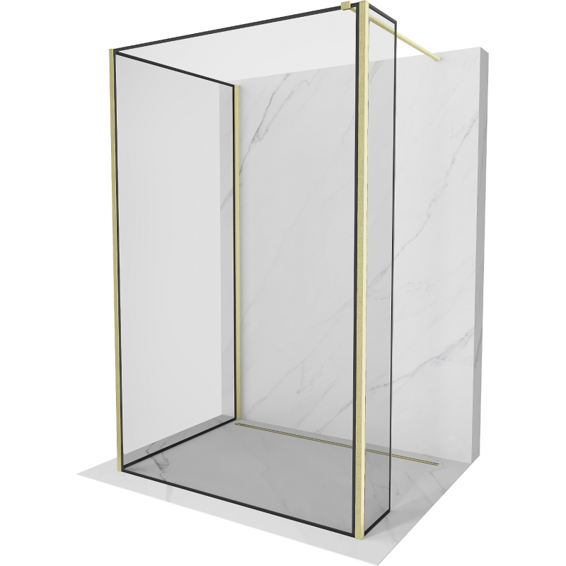Mexen Kioto parede de duche Walk-in 110 x 110 x 40 cm, moldura preta, dourado escovado - 800-110-110-221-55-70-040