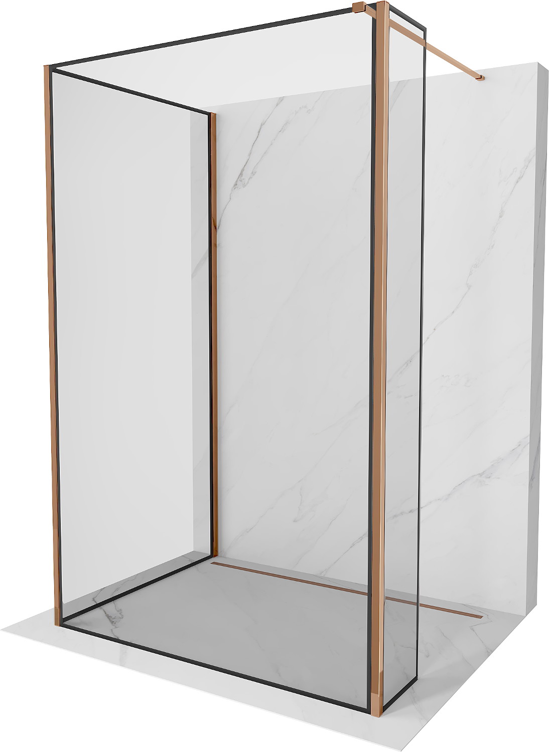 Mexen Kioto ścianka prysznicowa Walk-in 130 x 70 x 30 cm, czarny wzór, różowe złoto - 800-130-070-221-60-70-030