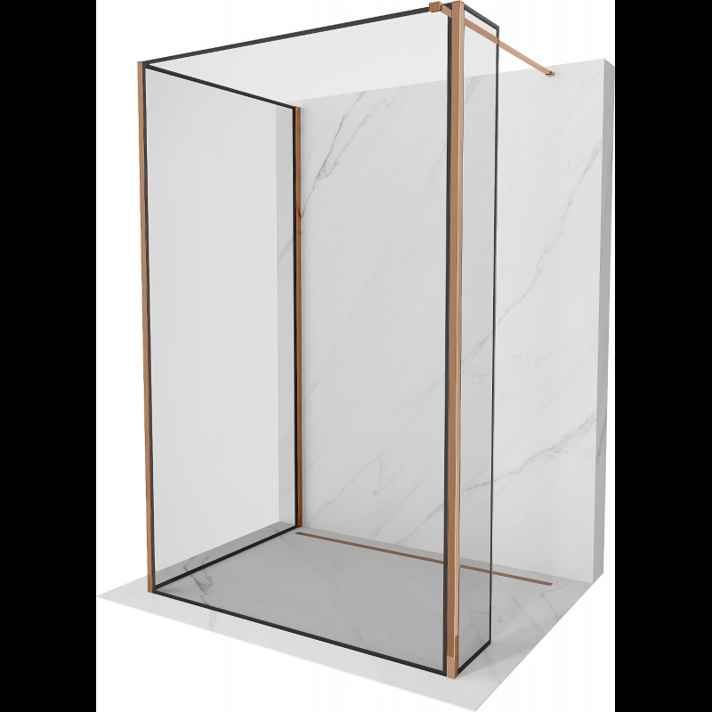 Mexen Kioto ścianka prysznicowa Walk-in 130 x 80 x 30 cm, czarny wzór, różowe złoto - 800-130-080-221-60-70-030