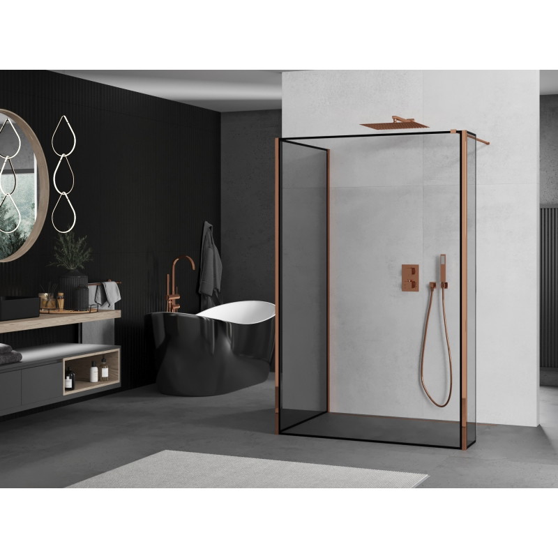 Mexen Kioto dušisein Walk-in 140 x 100 x 30 cm, must raam, roosa kuld - 800-140-100-221-60-70-030