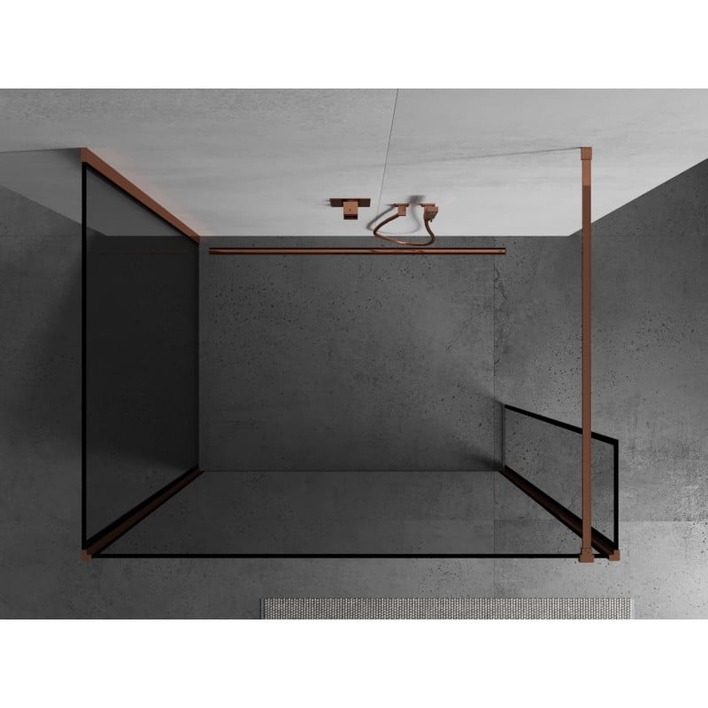 Mexen Kioto panel de ducha Walk-in 90 x 80 x 40 cm, marco negro, oro rosa - 800-090-080-221-60-70-040