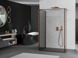 Mexen Kioto ścianka prysznicowa Walk-in 130 x 100 x 40 cm, czarna ramka, różowe złoto - 800-130-100-221-60-70-040