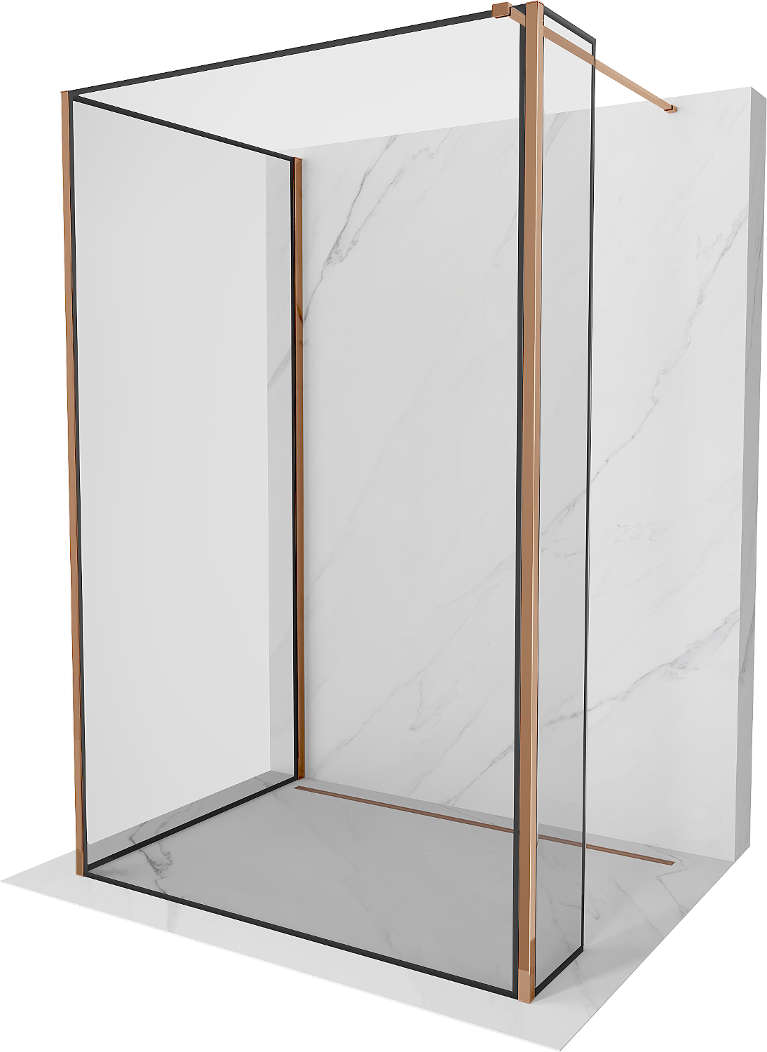 Mexen Kioto ścianka prysznicowa Walk-in 130 x 100 x 40 cm, czarny wzór, różowe złoto - 800-130-100-221-60-70-040