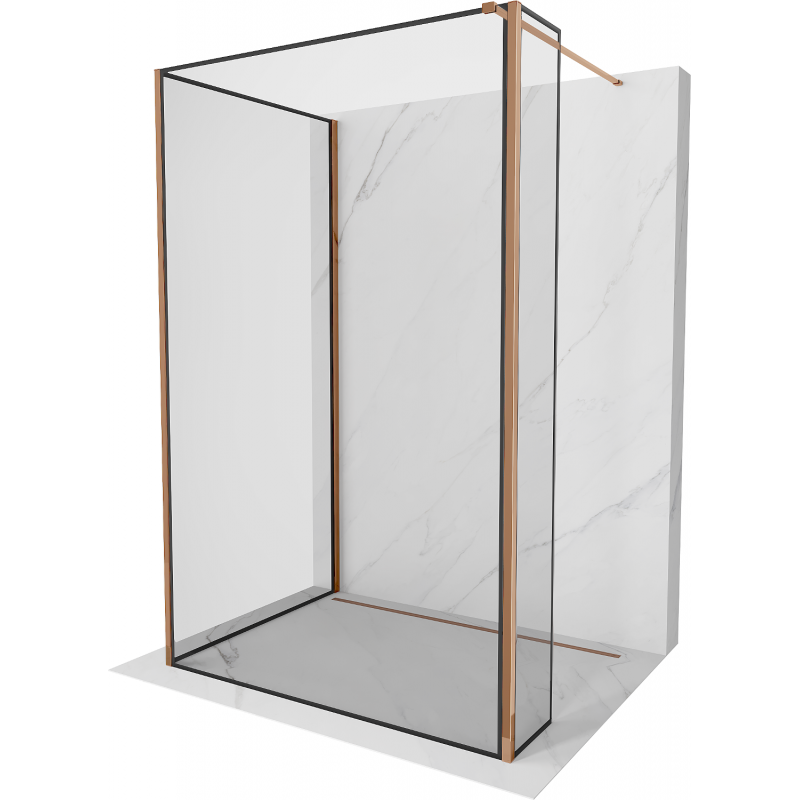 Mexen Kioto parede de chuveiro Walk-in 130 x 110 x 40 cm, moldura preta, ouro rosa - 800-130-110-221-60-70-040