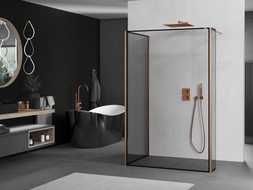 Mexen Kioto parede de duche Walk-in 100 x 70 x 30 cm, moldura preta, cobre escovado - 800-100-070-221-65-70-030