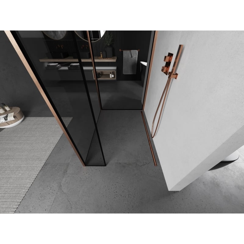 Mexen Kioto ścianka prysznicowa Walk-in 100 x 80 x 30 cm, czarna ramka, miedź szczotkowana - 800-100-080-221-65-70-030
