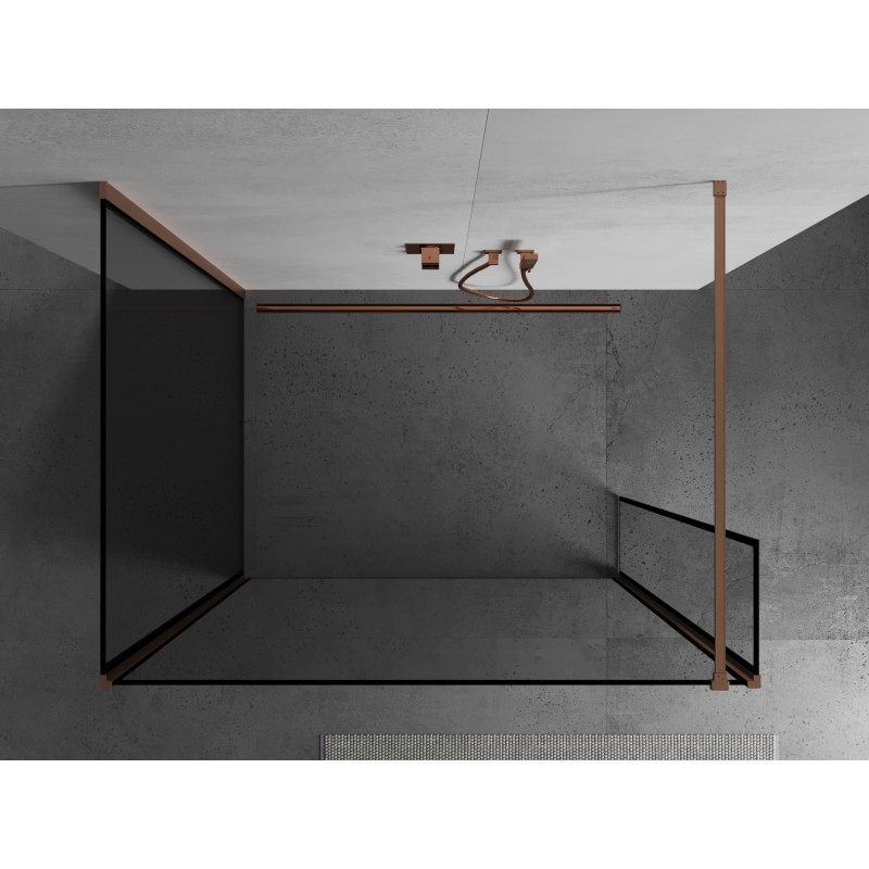 Mexen Kioto τοίχος ντουζ Walk-in 120 x 80 x 30 cm, μαύρο πλαίσιο, βουρτσισμένος χαλκός