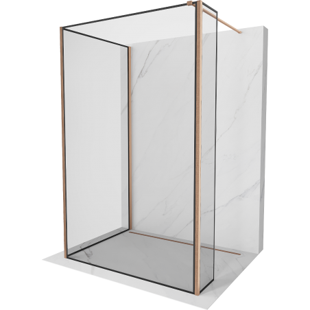 Mexen Kioto parede de chuveiro Walk-in 140 x 100 x 30 cm, moldura preta, cobre escovado - 800-140-100-221-65-70-030