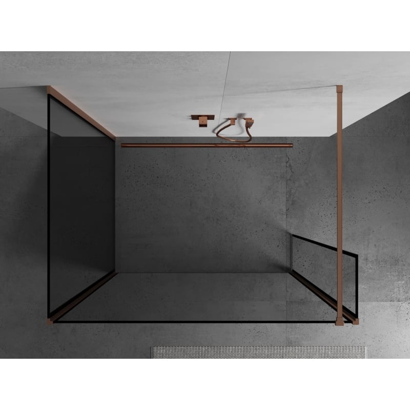 Mexen Kioto ścianka prysznicowa Walk-in 110 x 110 x 30 cm, czarna ramka, miedź szczotkowana - 800-110-110-221-65-70-030