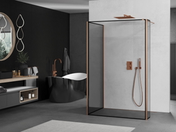Mexen Kioto ścianka prysznicowa Walk-in 110 x 70 x 40 cm, czarna ramka, miedź szczotkowana - 800-110-070-221-65-70-040