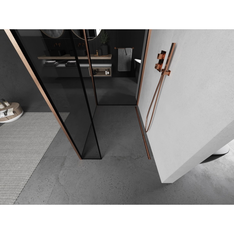 Mexen Kioto dušisein Walk-in 140 x 90 x 40 cm, must raam, harjatud vask - 800-140-090-221-65-70-040