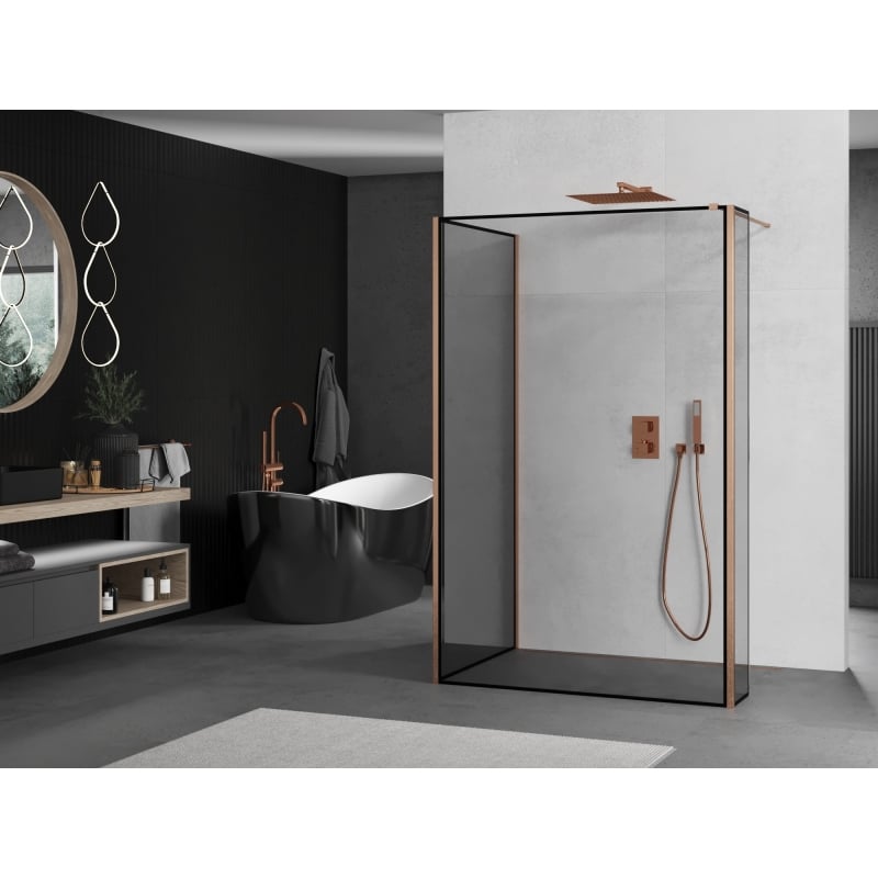 Mexen Kioto dušisein Walk-in 140 x 100 x 40 cm, must raam, harjatud vask - 800-140-100-221-65-70-040