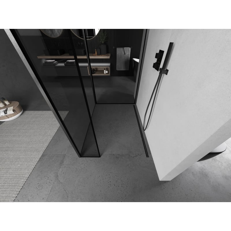 Mexen Kioto ścianka prysznicowa Walk-in 140 x 70 x 30 cm, czarna ramka, gun gray szczotkowany - 800-140-070-221-66-70-030