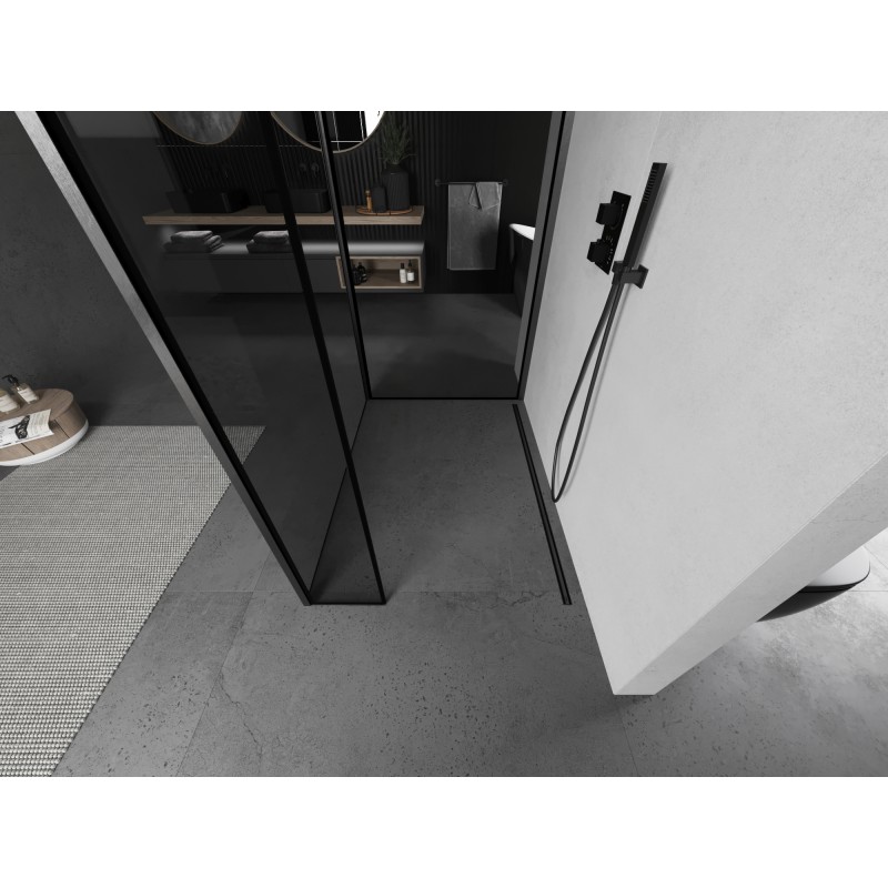 Mexen Kioto tuš stena Walk-in 140 x 70 x 30 cm, črn okvir, ščetkan gun gray - 800-140-070-221-66-70-030