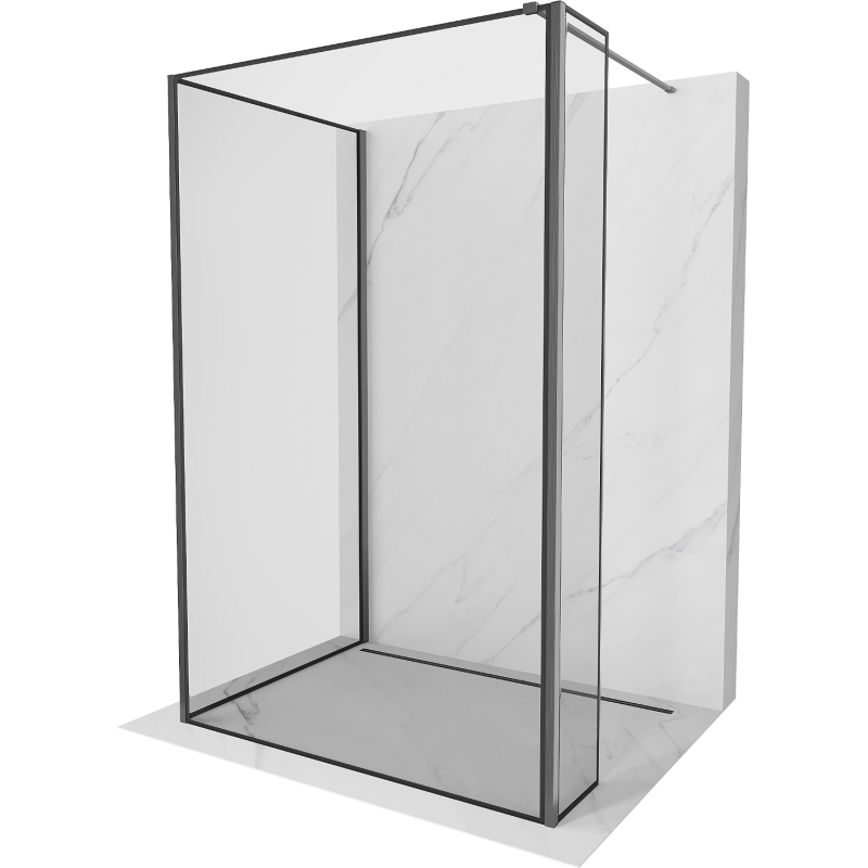 Mexen Kioto Walk-in Shower Wall 130 x 90 x 30 cm, Black Frame, Brushed Gun Gray - 800-130-090-221-66-70-030