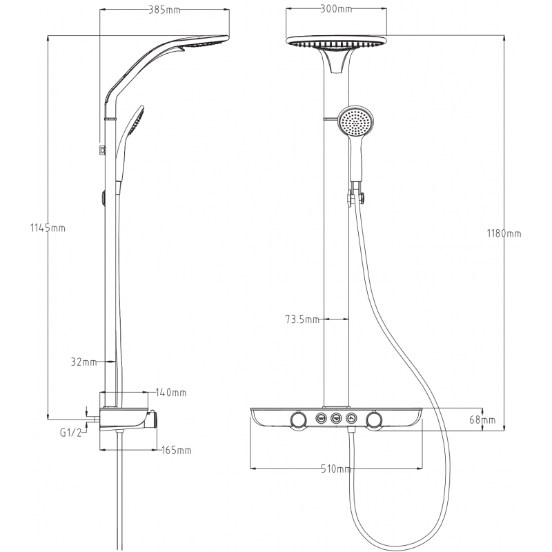 Mexen Bolt ensemble de douche apparent avec pomme de douche et robinet, blanc/chrome - 78108-20