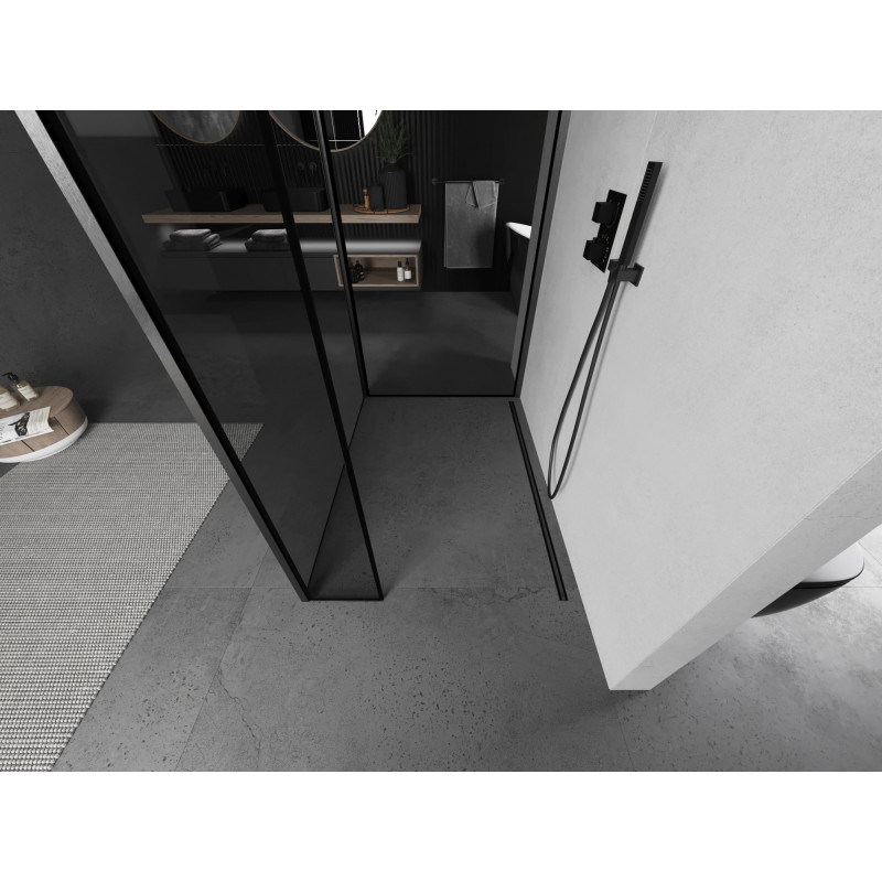 Mexen Kioto tuš zidni panel Walk-in 120 x 120 x 40 cm, crni okvir, brušeni gun gray - 800-120-120-221-66-70-040