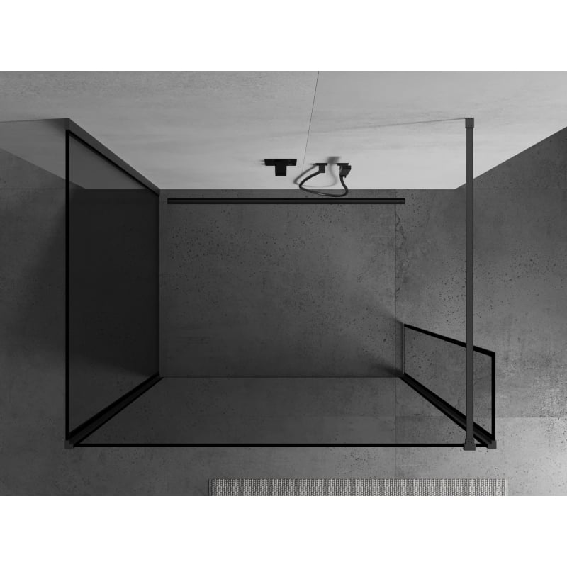 Mexen Kioto tuš zidni panel Walk-in 120 x 120 x 40 cm, crni okvir, brušeni gun gray - 800-120-120-221-66-70-040
