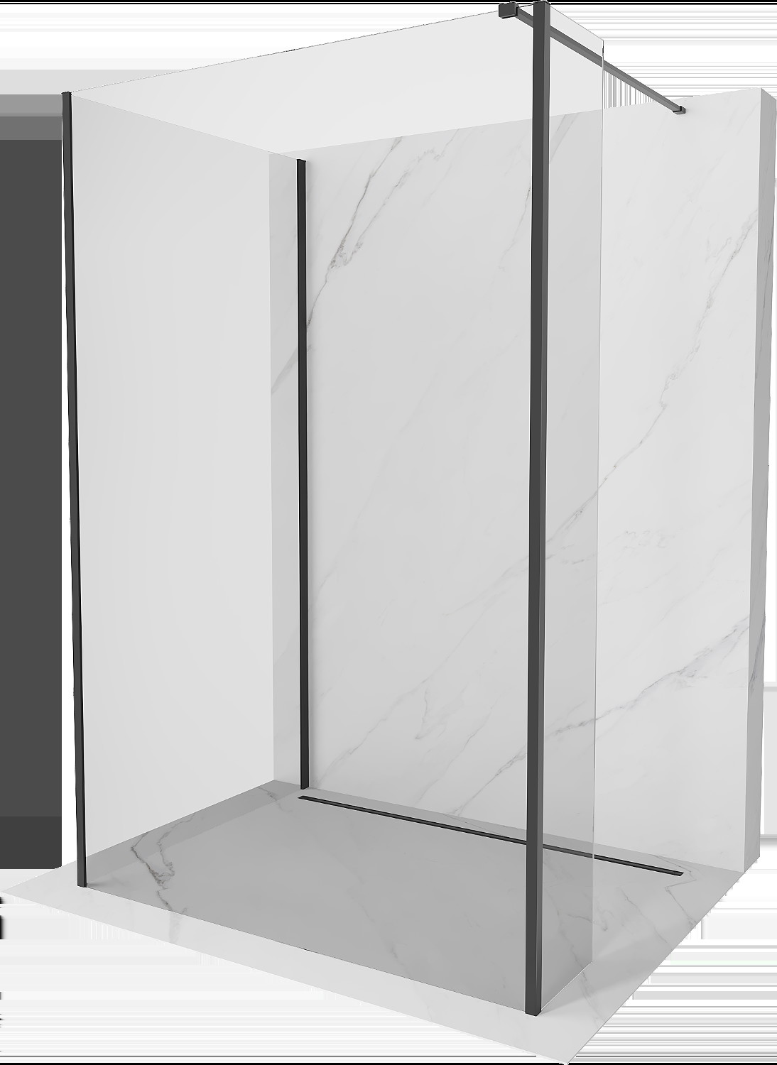 Mexen Kioto ścianka prysznicowa Walk-in 130 x 75 x 40 cm, transparent, czarna - 800-130-075-221-70-00-040