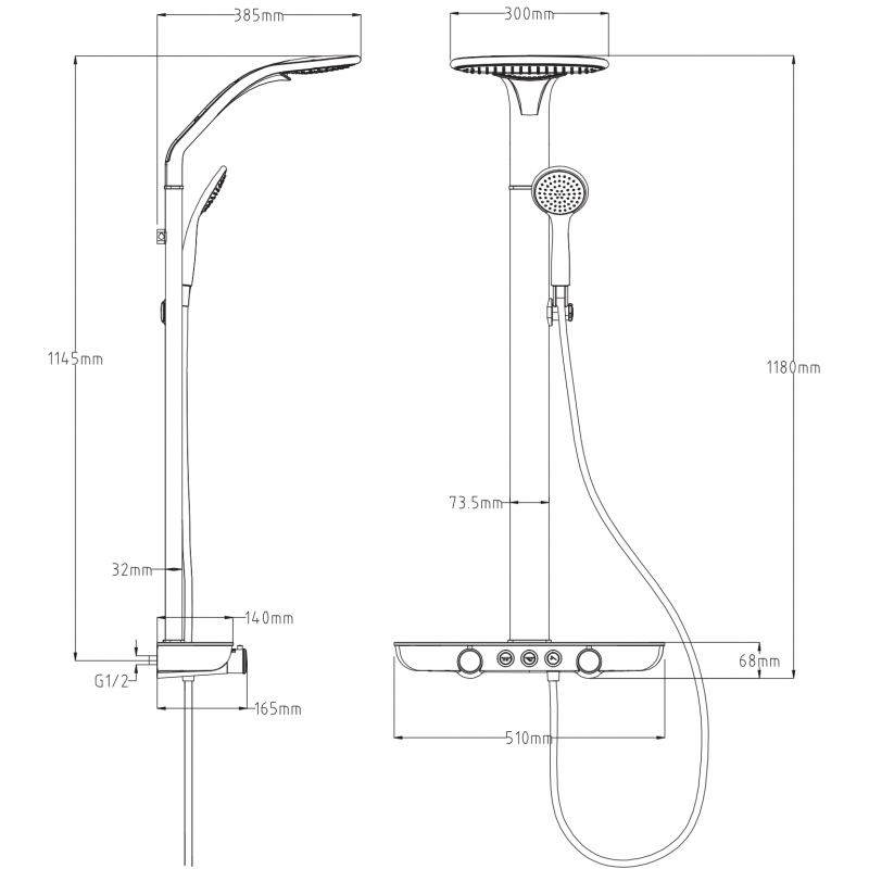 Mexen Bolt exposed shower set with showerhead and tap, black/gold - 78108-75