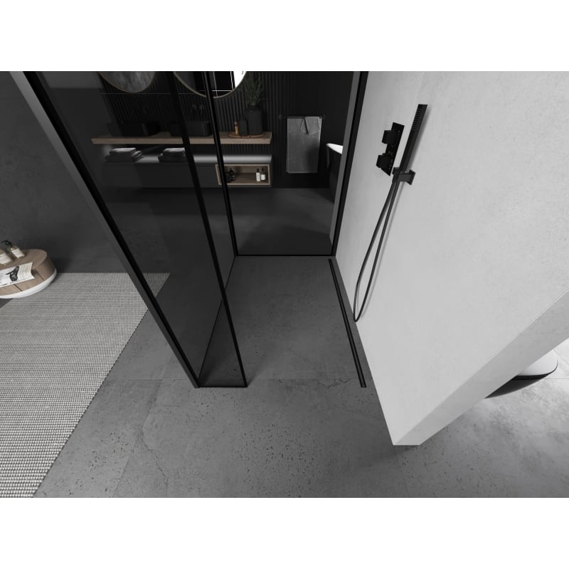 Mexen Kioto ścianka prysznicowa Walk-in 120 x 80 x 30 cm, czarna ramka, czarna - 800-120-080-221-70-70-030