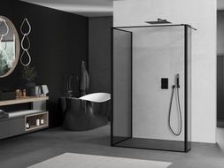 Mexen Kioto ścianka prysznicowa Walk-in 90 x 80 x 40 cm, czarna ramka, czarna - 800-090-080-221-70-70-040