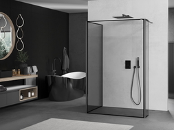 Mexen Kioto staklena pregrada za tuš Walk-in 140 x 90 x 30 cm, crni okvir, gun metal - 800-140-090-221-95-70-030