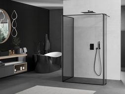 Mexen Kioto dušas siena Walk-in 100 x 100 x 30 cm, melns rāmis, gun metal - 800-100-100-221-95-70-030