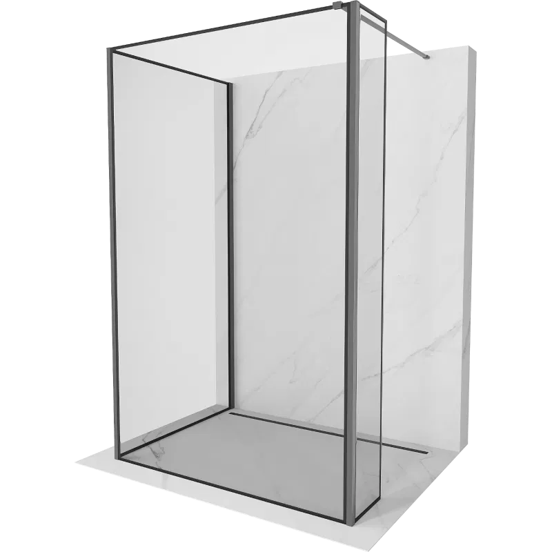 Mexen Kioto Walk-in Shower Wall 130 x 110 x 30 cm, Black Frame, Gun Metal - 800-130-110-221-95-70-030