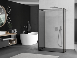 Mexen Kioto Parede de duche Walk-in 100 x 90 x 30 cm, moldura preta, níquel escovado - 800-100-090-221-97-70-030