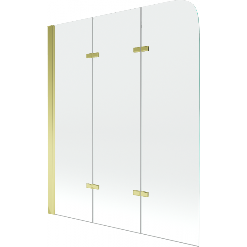 Mexen Felix 3-delige badscherm 120 x 140 cm, transparant, goud - 890-120-003-50-00