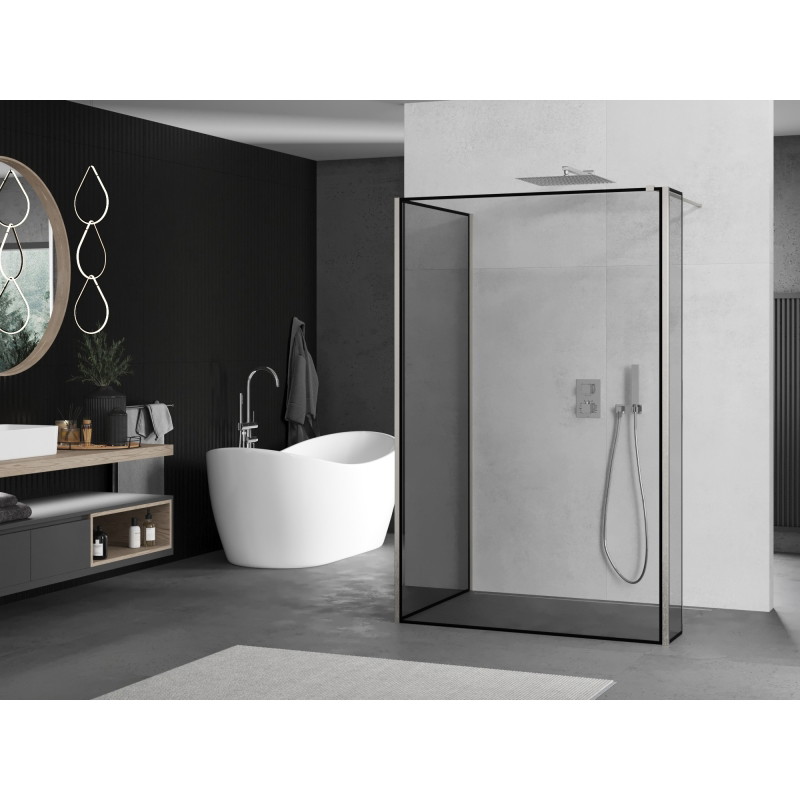 Mexen Kioto dušisein Walk-in 100 x 100 x 30 cm, must raam, harjatud nikkel - 800-100-100-221-97-70-030