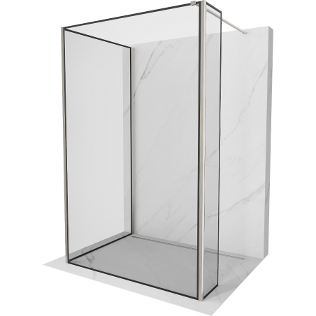 Mexen Kioto Duschwand Walk-in 140 x 90 x 40 cm, schwarzer Rahmen, gebürstetes Nickel - 800-140-090-221-97-70-040