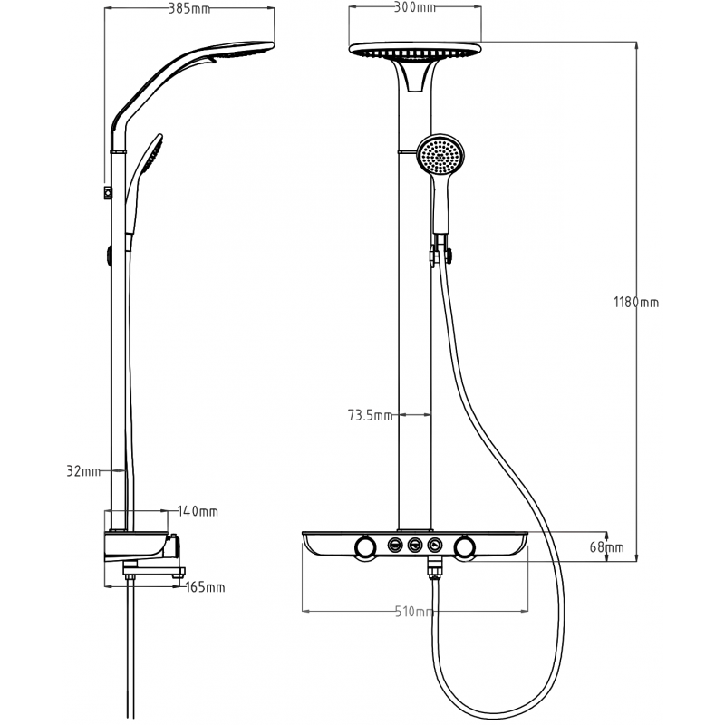 Mexen Blaze exposed shower set with rainfall showerhead and mixer, white/chrome - 78109-20