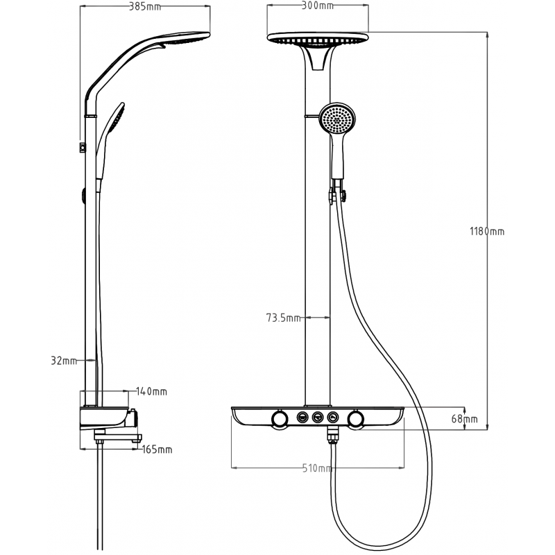 Mexen Blaze surface-mounted shower set with shower head and faucet, white/gold - 78109-25
