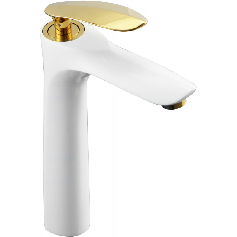 Mexen Lily wastafelkraan hoog, wit/goud - 73610-25