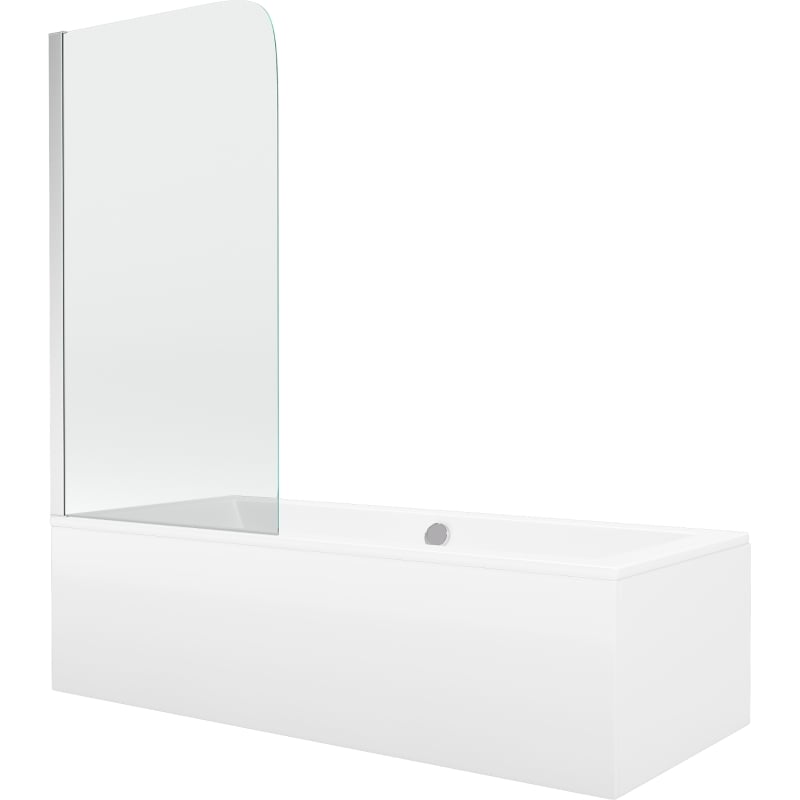 Mexen Cube rectangular bathtub 170 x 80 cm with enclosure and 1-wing screen 70 cm, transparent, chrome - 550517080X9007010100