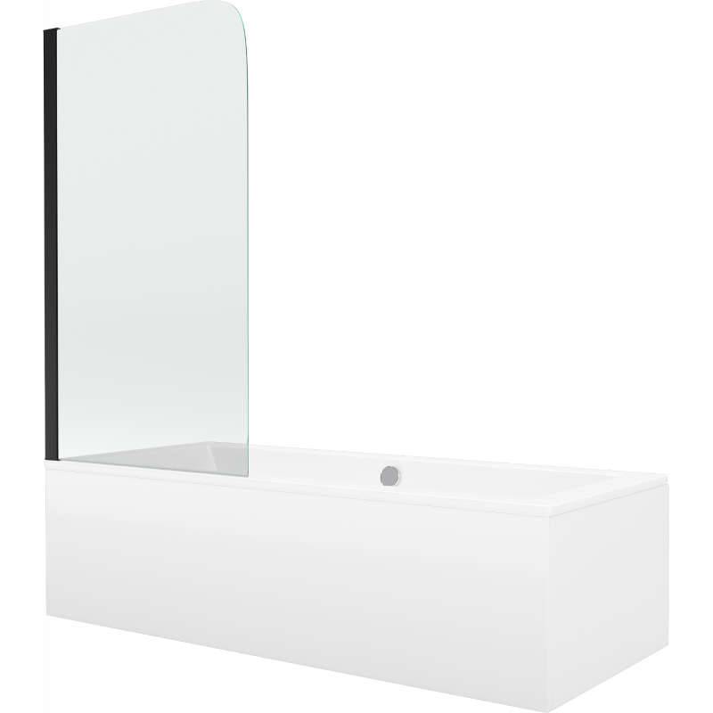 Mexen Cube rechthoekige badkuip 170 x 80 cm met ombouw en 1-vleugelig scherm 70 cm, transparant, zwart - 550517080X9007017000